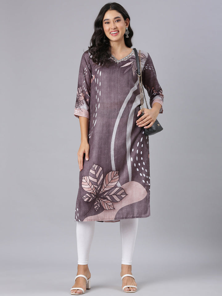 Neerus Grey Straight Casual Tribal Kurtas