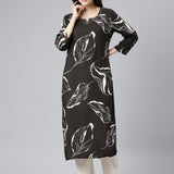 Neerus Black Casual Floral Straight Kurtas