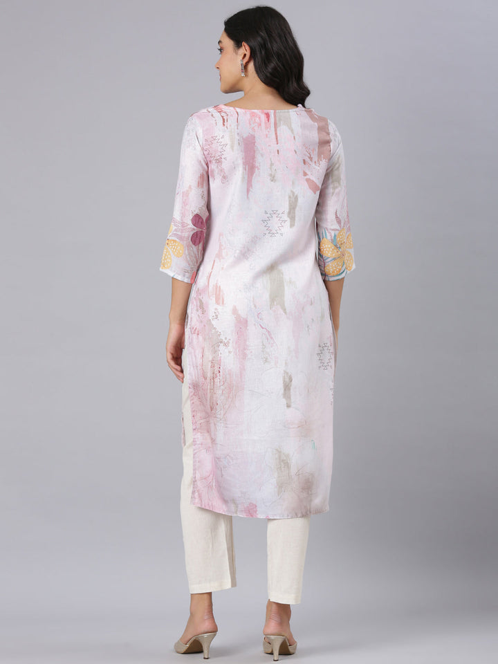 Neerus Off White Straight Casual Floral Kurtas