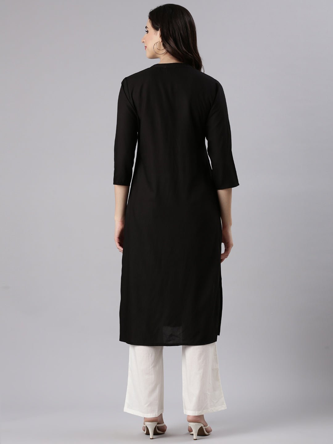 Neerus Black rayon embroidered kurti - side view