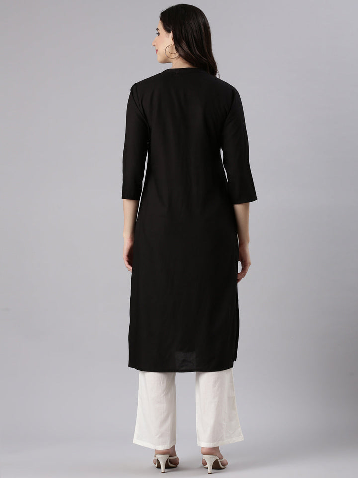 Neerus Black rayon embroidered kurti - side view