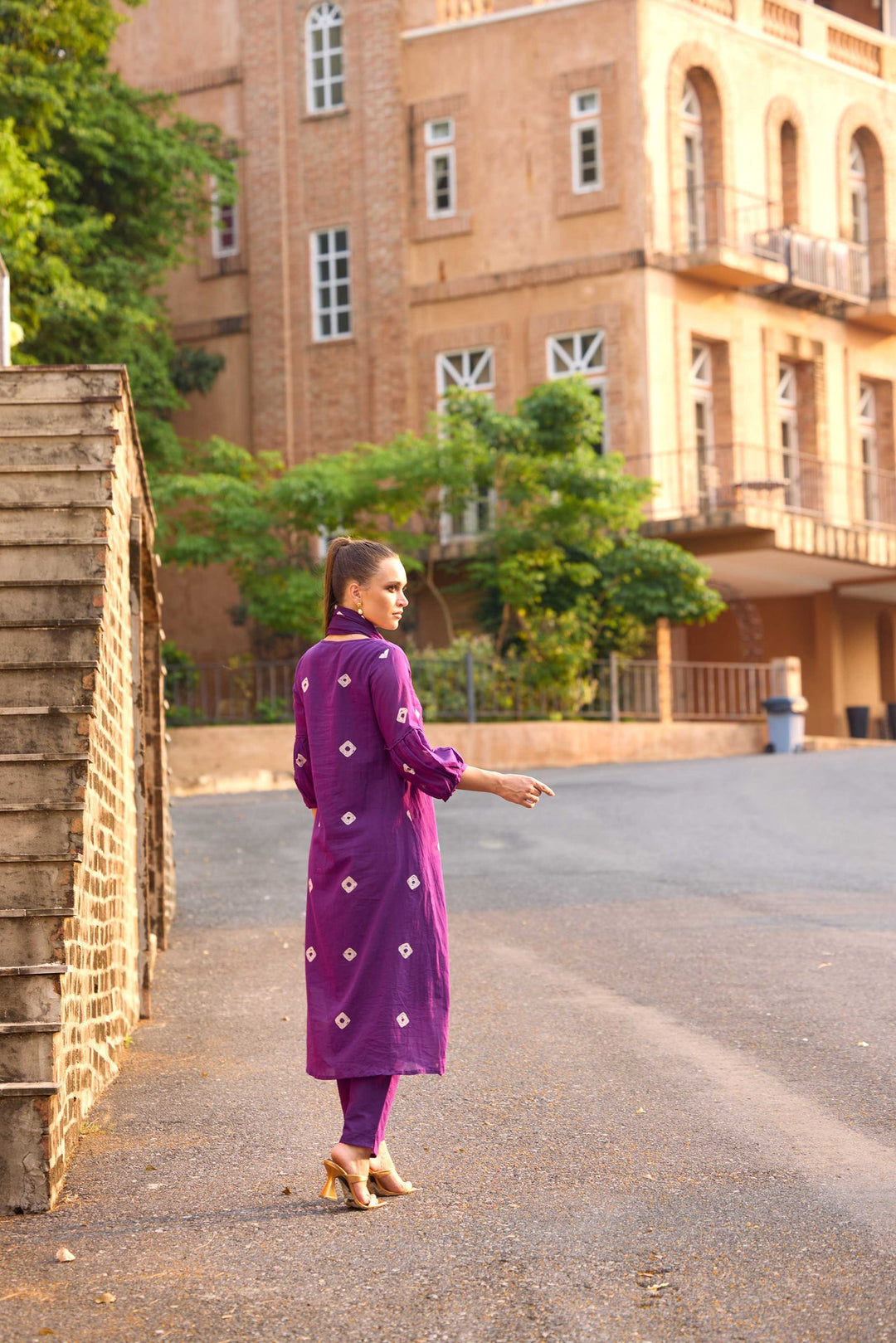 Neerus Purple Georgette Anarkali Suit Set - side view