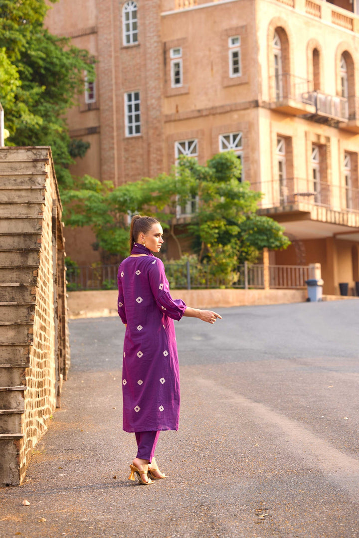 Neerus Purple Georgette Anarkali Suit Set - side view