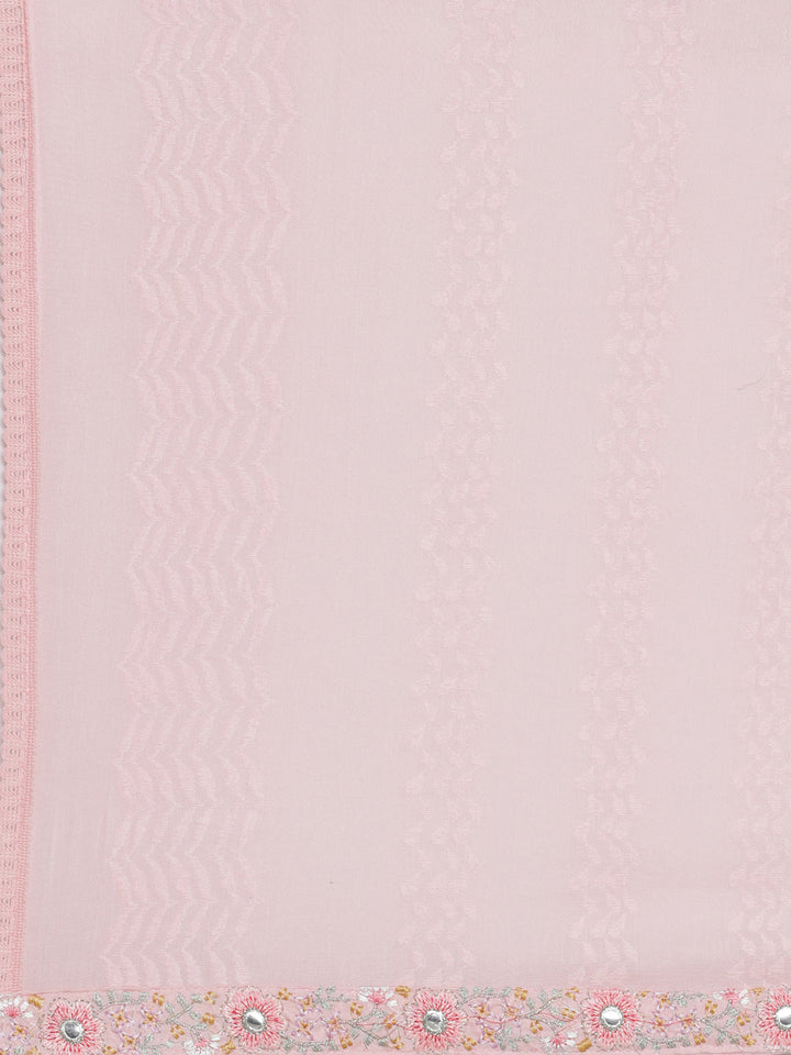 Neerus Pink cotton embroidered straight suit set - detail view 4