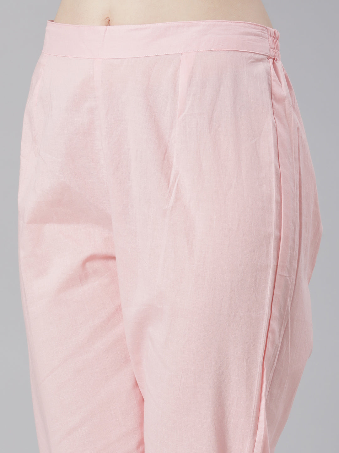 Neerus Pink cotton embroidered straight suit set - detail view 3