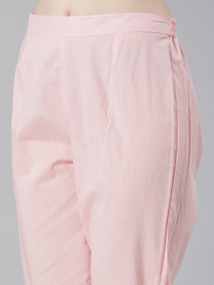 Neerus Pink cotton embroidered straight suit set - detail view 3