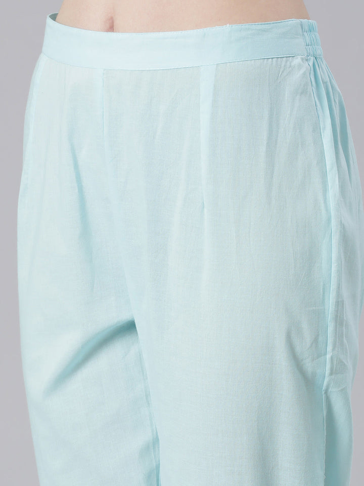 Neerus Blue Embroidered Straight Kurta and Trousers With Dupatta