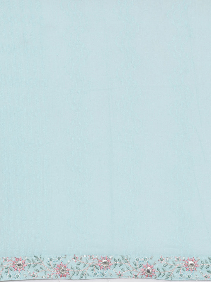 Neerus Blue Embroidered Straight Kurta and Trousers With Dupatta