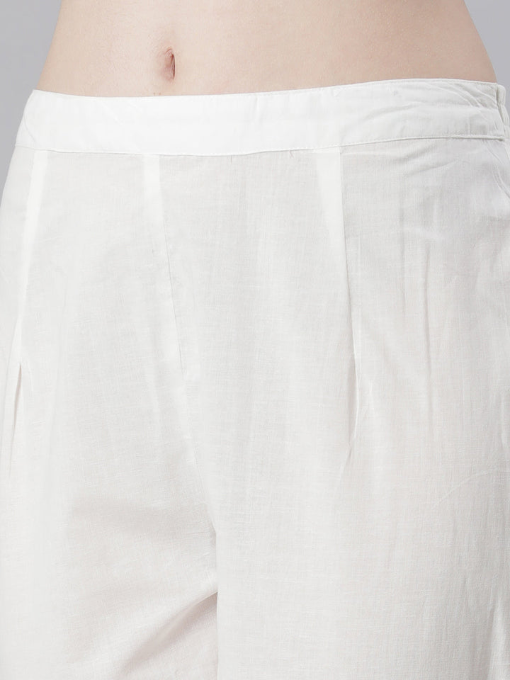 Neerus white Embroidered Straight Kurta and Trousers With Dupatta