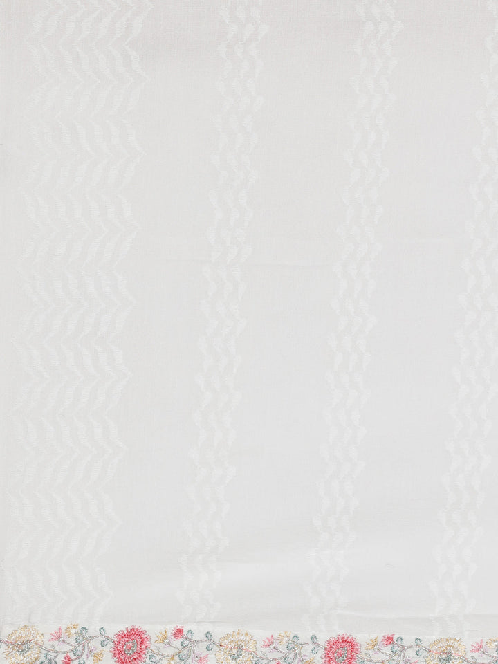 Neerus white Embroidered Straight Kurta and Trousers With Dupatta