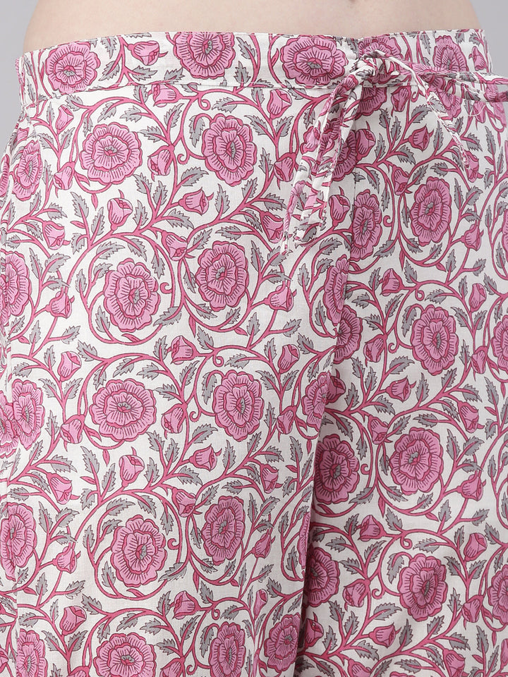 Neerus Pink Printed Straight Kurta and Trousers With Dupatta