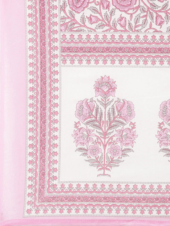 Neerus Pink Printed Straight Kurta and Trousers With Dupatta