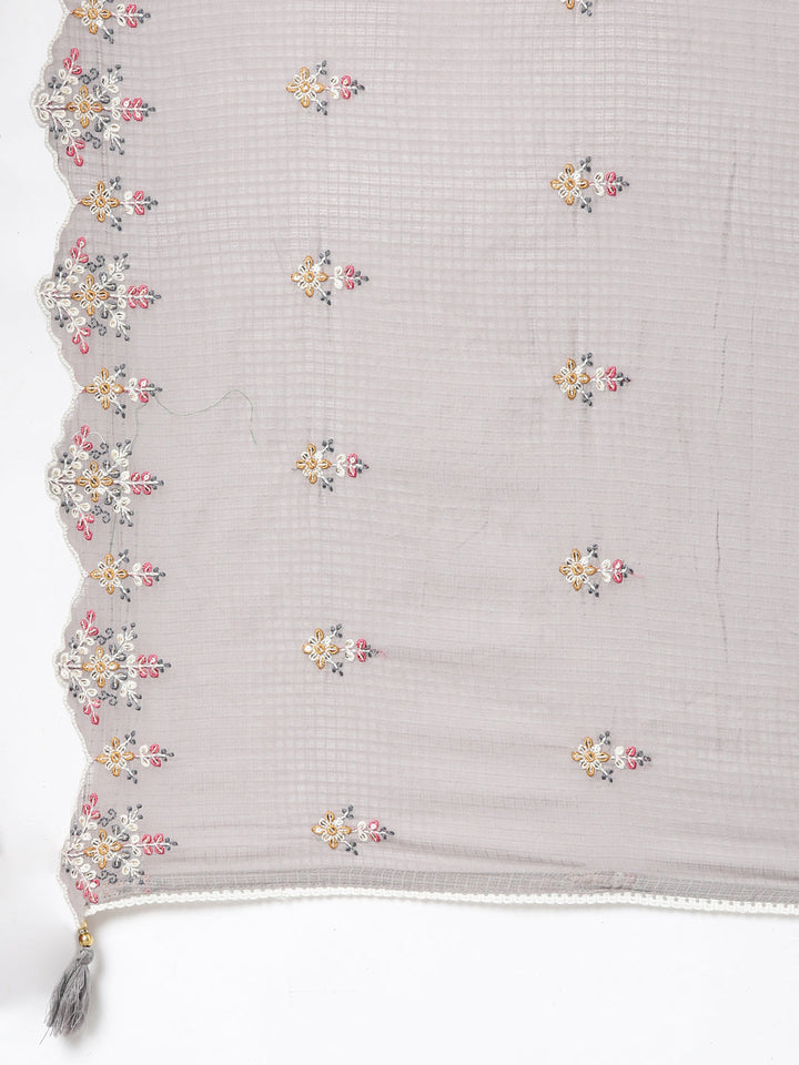 Neerus Grey cotton embroidered anarkali suit set - detail view 4