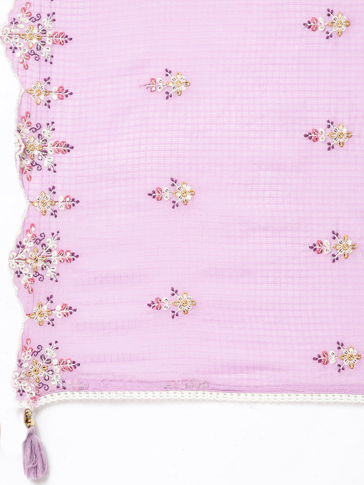 Neerus Lavender Embroidered Anarkali Kurta and Trousers With Dupatta