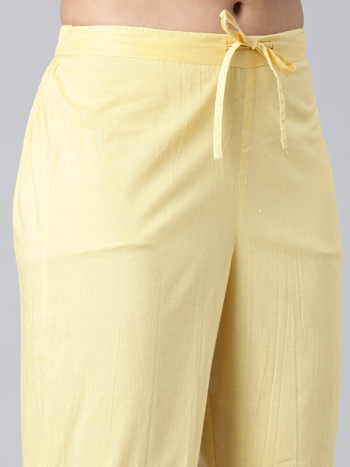 Neerus Yellow cotton embroidered anarkali suit set - detail view 3