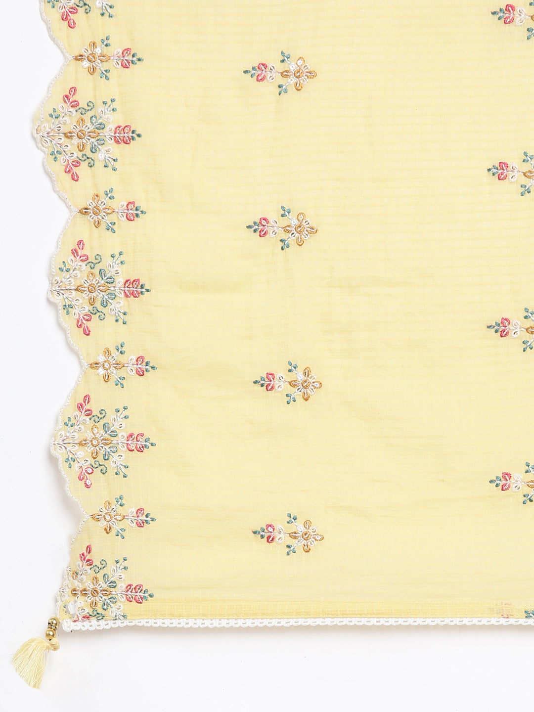 Neerus Yellow cotton embroidered anarkali suit set - detail view 4