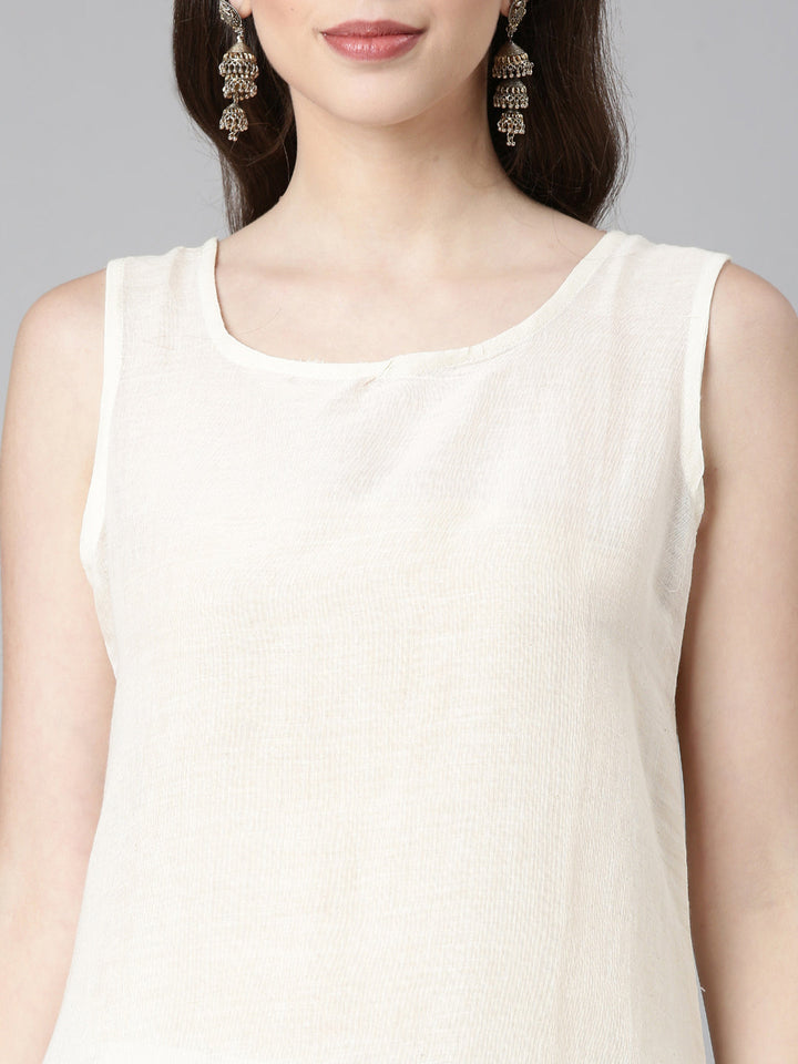 Neerus Cream Printed Straight Kurta and Trousers