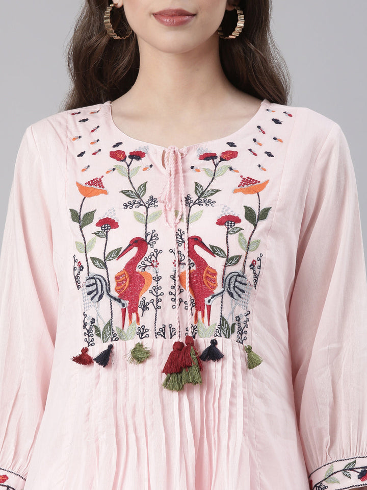 Neerus Pink Solid Straight Kurta and Trousers