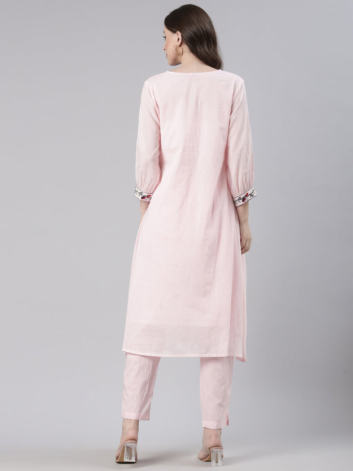Neerus Pink Solid Straight Kurta and Trousers