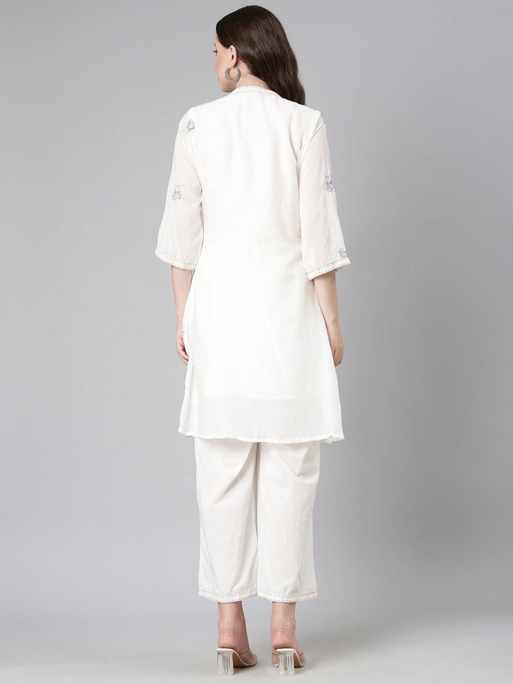 Neerus White Printed A-Line Kurta and Trousers