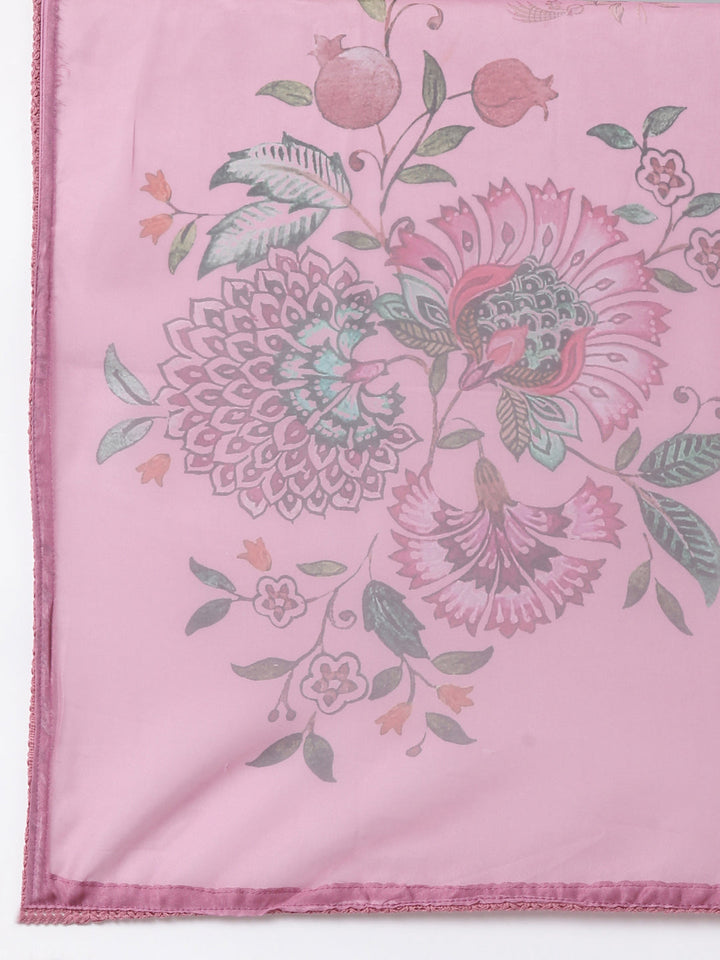 Onion Pink Silk Print With Embroidery Three Piece Set