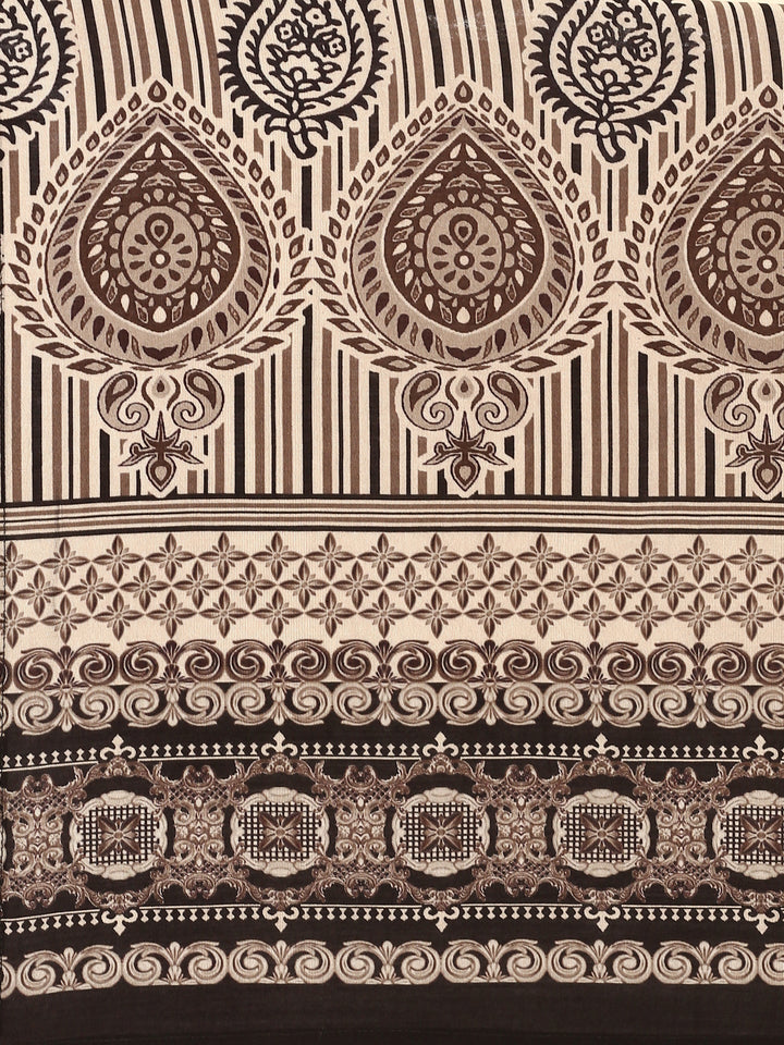 Beige and black printed embroidered three piece suit set