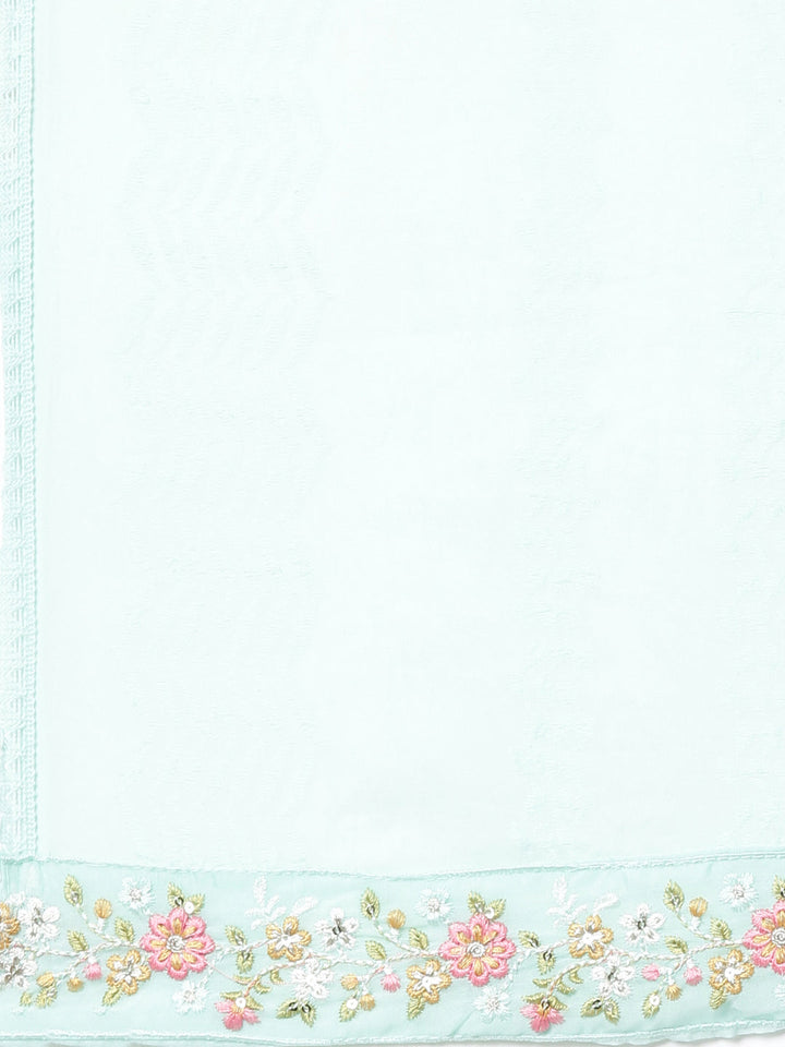 Neerus Sea Green Yoke Design Anarkali Kurta and Trousers With Dupatta