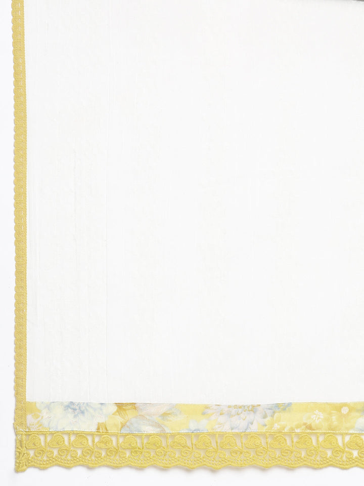 Neerus White Solid Straight Kurta and Trousers With Dupatta