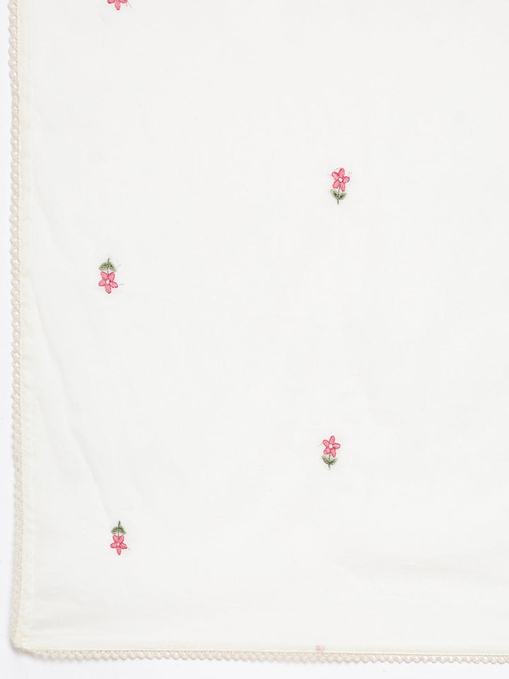 Neerus Off White Solid Curved Kurta and Trousers With Dupatta