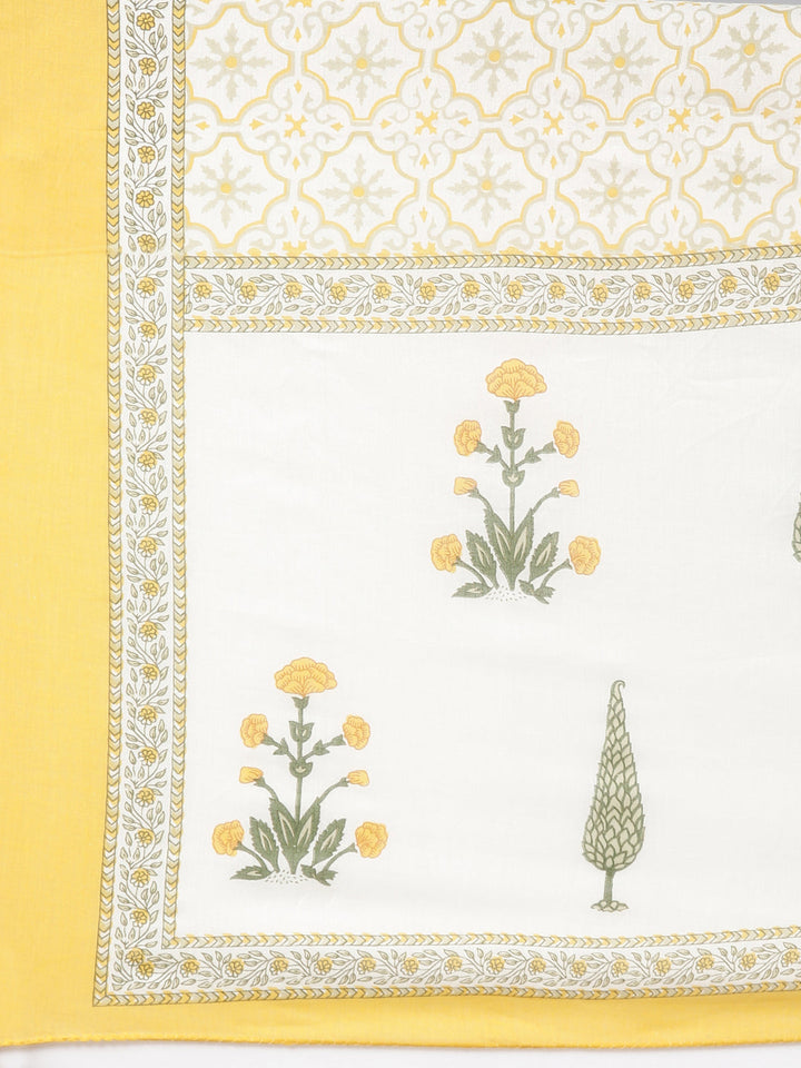 Neerus Cream Printed Straight Kurta and Trousers With Dupatta