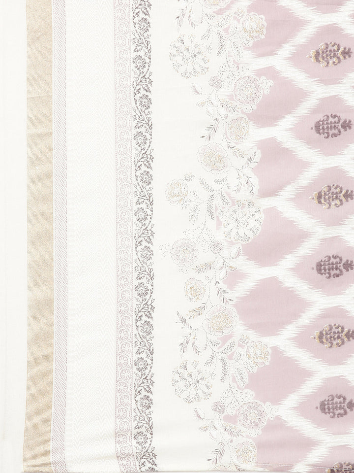 Neerus Cream Printed Straight Kurta and Trousers With Dupatta