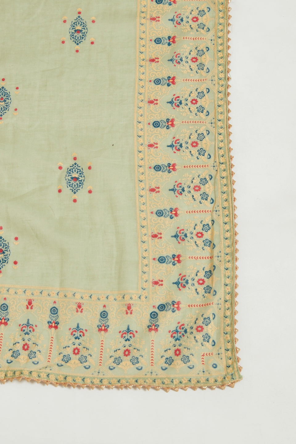 Neerus Green embroidered panelled kurta suit set - detail view 3
