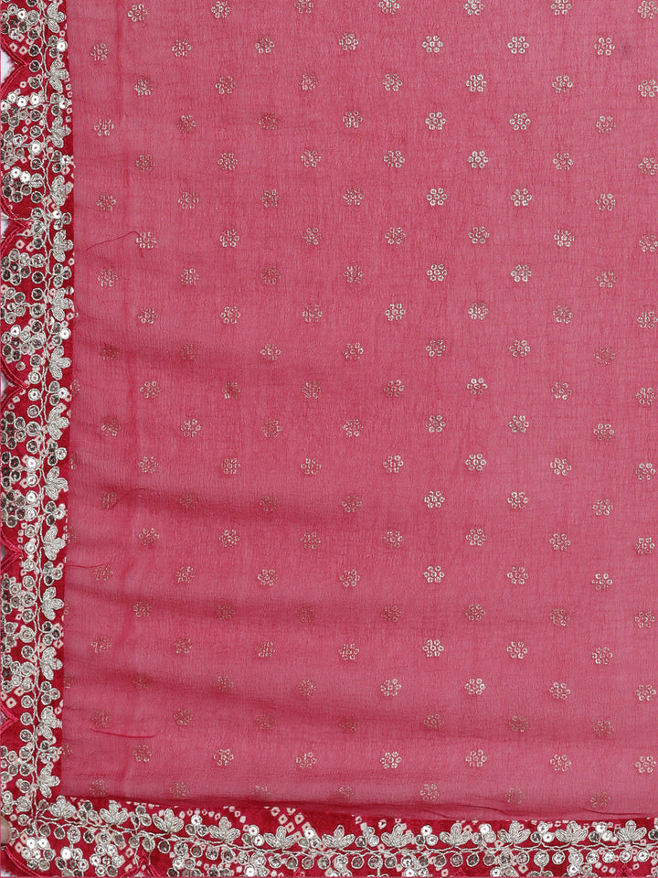Neerus Pink printed suit set with trouser and dupatta - detail view 4