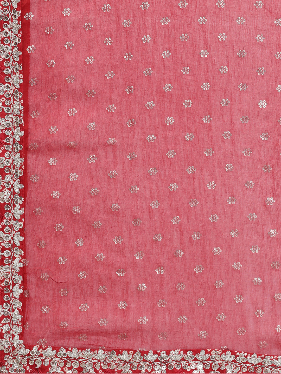 Neerus Red printed kurta set with trouser and dupatta - detail view 4
