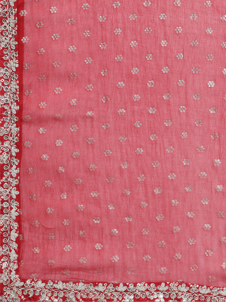 Neerus Red printed kurta set with trouser and dupatta - detail view 4