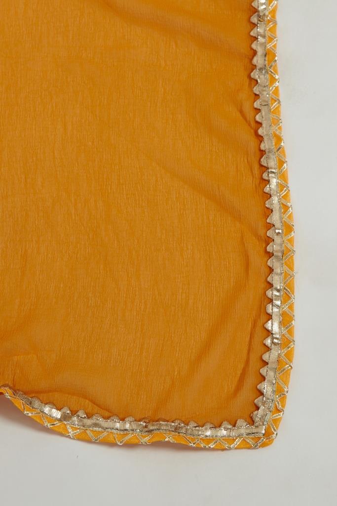 Neerus Yellow printed suit set with trouser and dupatta - detail view 4