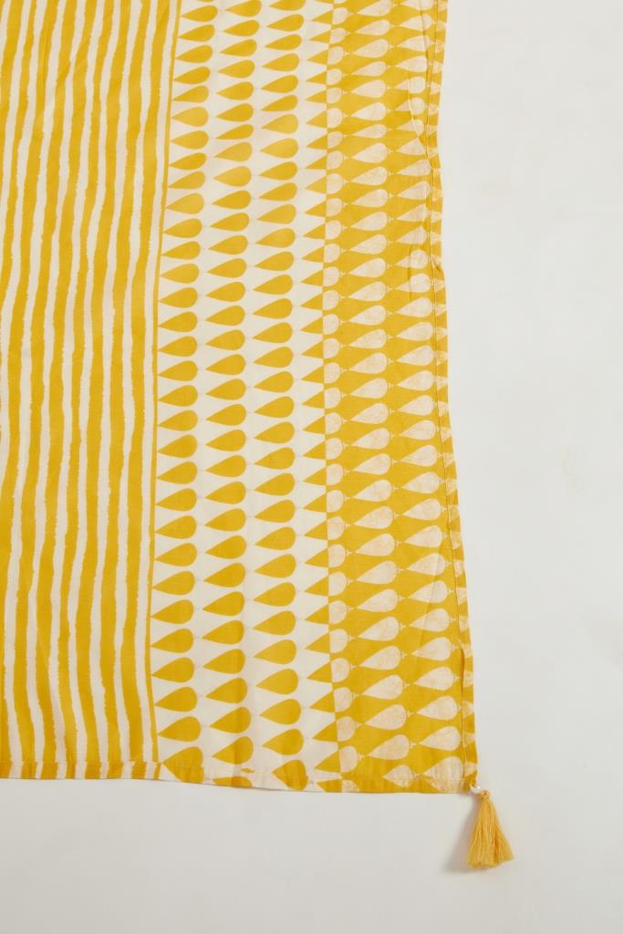 Neerus Yellow printed straight suit set kurta with trouser and dupatta - detail view 3