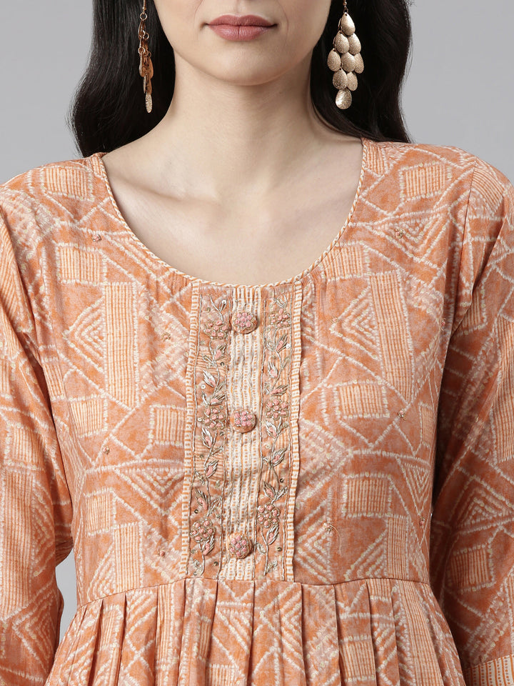 Neerus Multi printed pleated suit set with dupatta - detail view 1