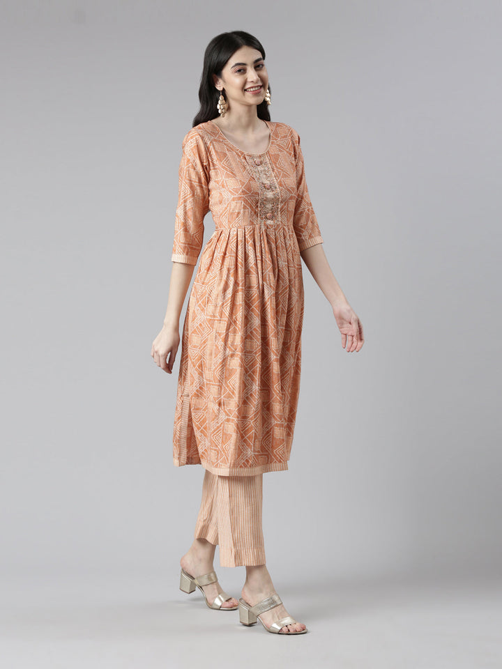 Neerus Multi printed pleated suit set with dupatta - detail view 2