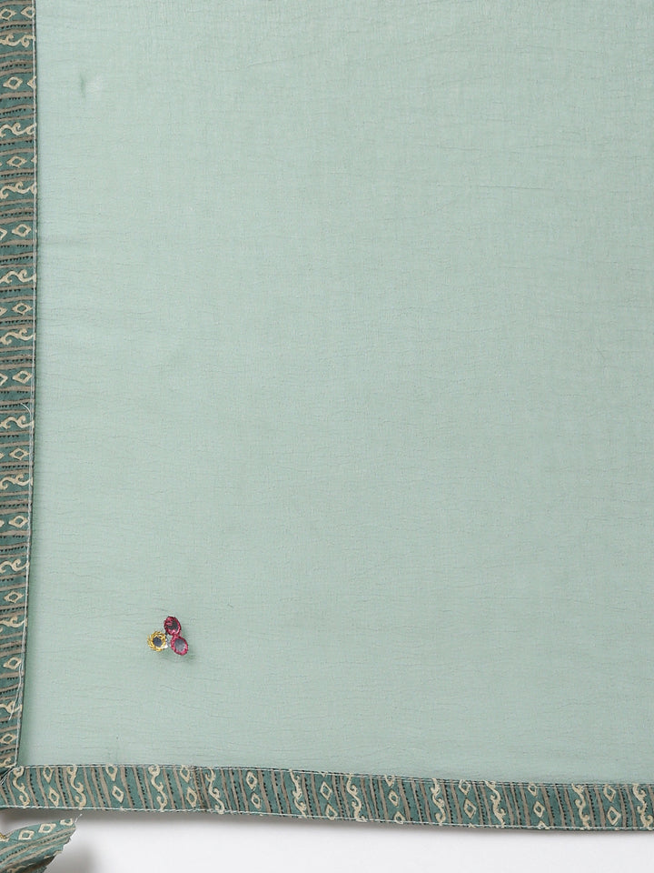 Neerus Green printed kurta set with trousers and dupatta - detail view 3