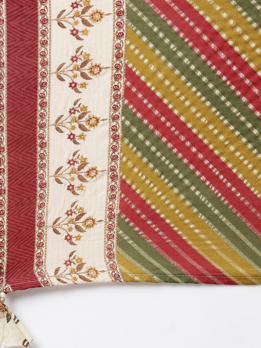 Neerus Beige printed kurta set with trouser and dupatta - detail view 3