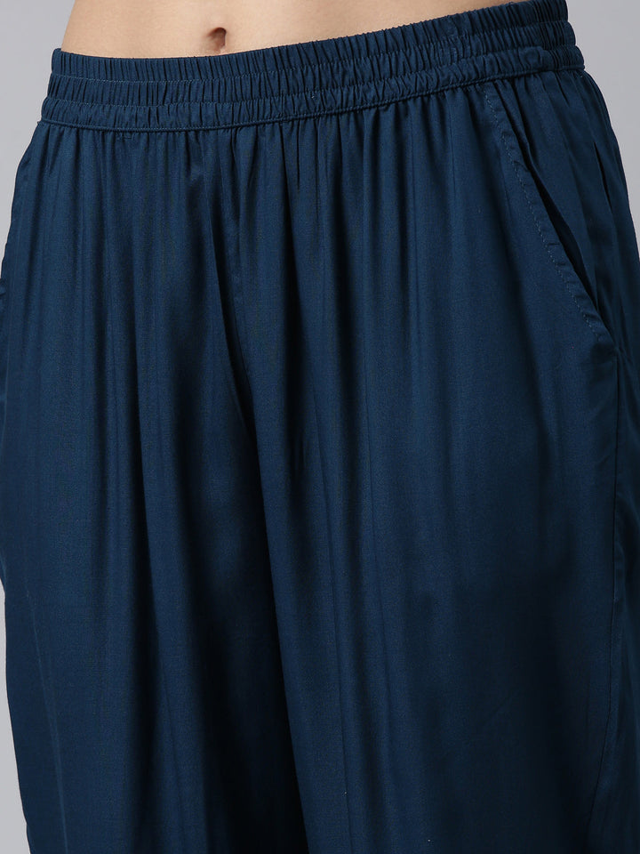 Neerus Blue cotton printed suit set A-Line with dupatta - detail view 2
