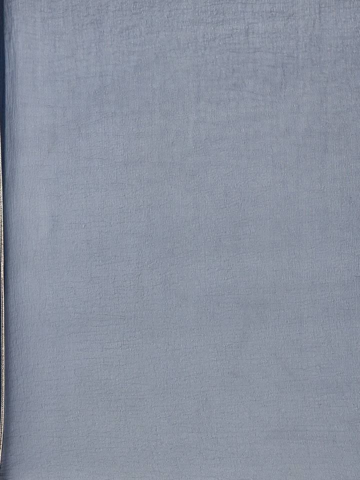 Neerus Blue cotton printed suit set A-Line with dupatta - detail view 3