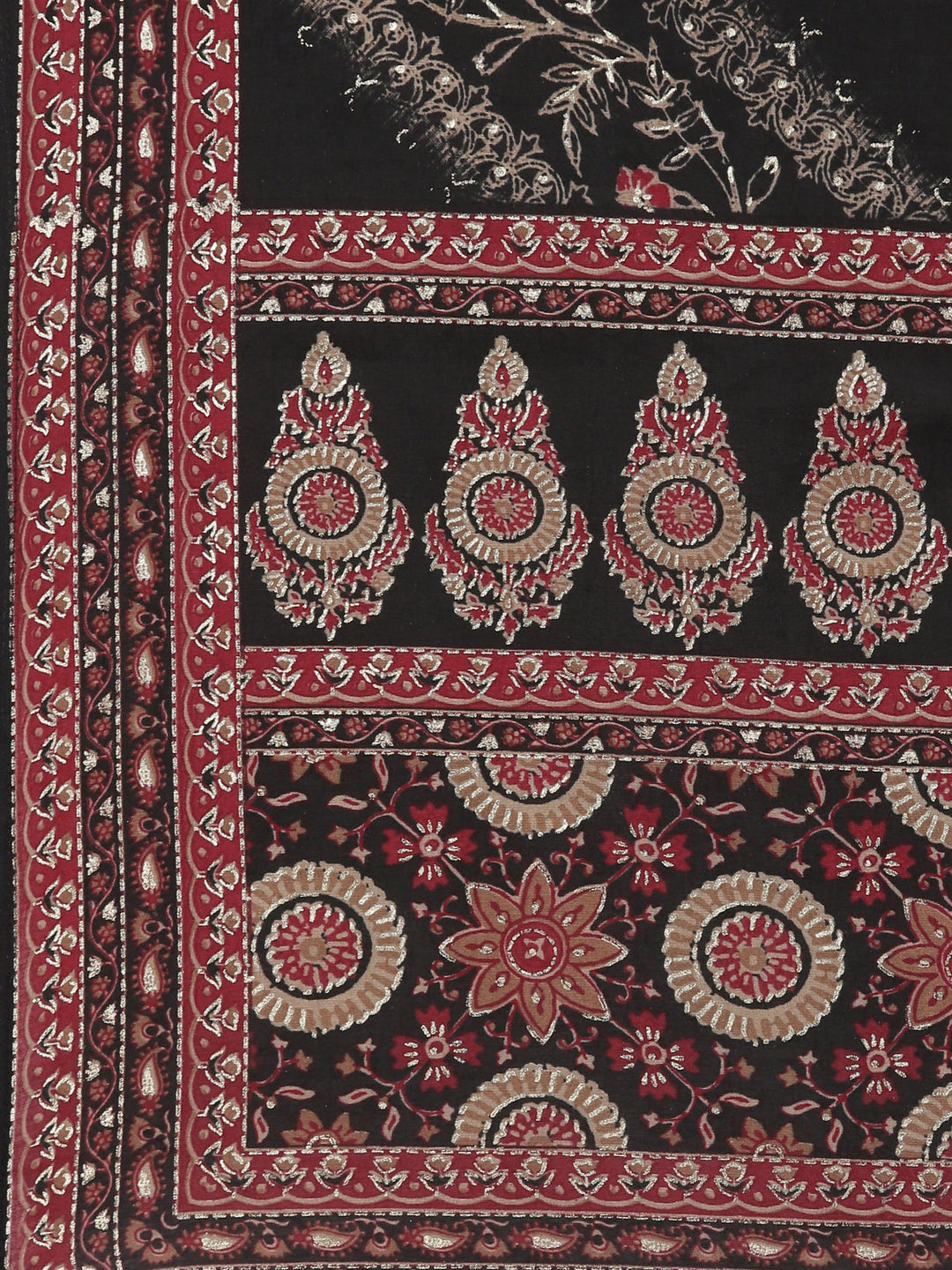 Neerus Black printed suit set ethnic kurta with trouser and dupatta - detail view 3
