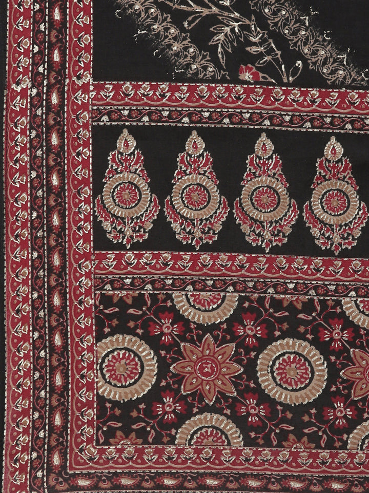 Neerus Black printed suit set ethnic kurta with trouser and dupatta - detail view 3