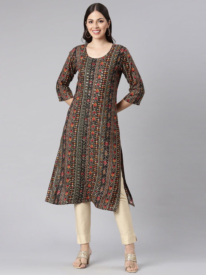 Neerus Green Casual Tribal Straight Kurtas