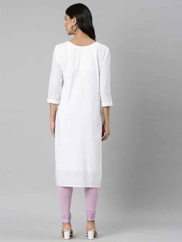 Neerus White Casual Solid Straight Kurtas