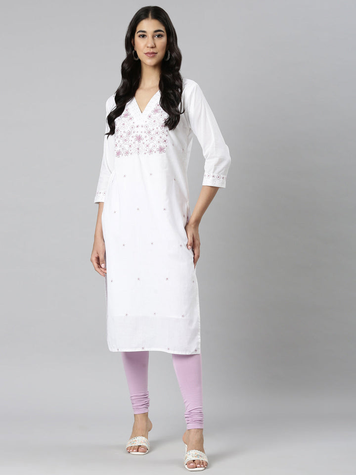 Neerus White Casual Solid Straight Kurtas