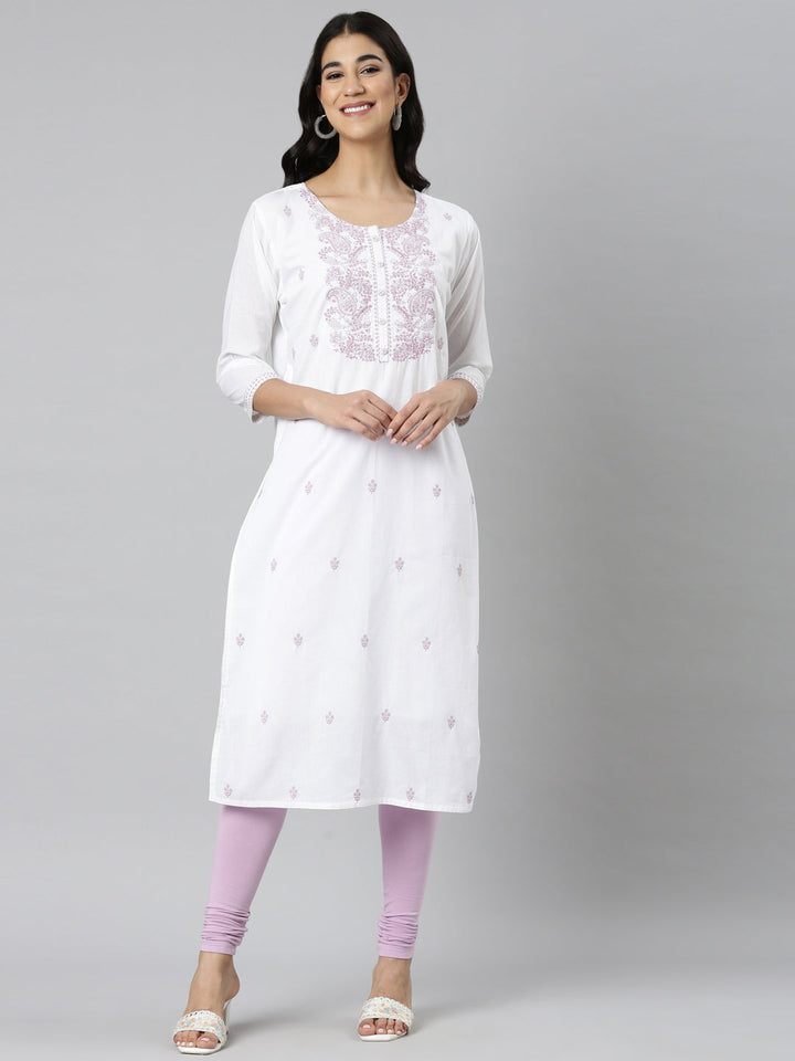 Neerus Lavender Casual Solid Straight Kurtas