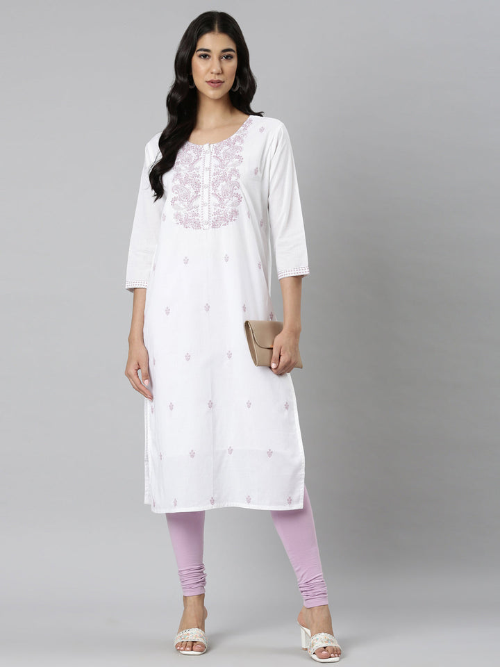 Neerus Lavender Casual Solid Straight Kurtas